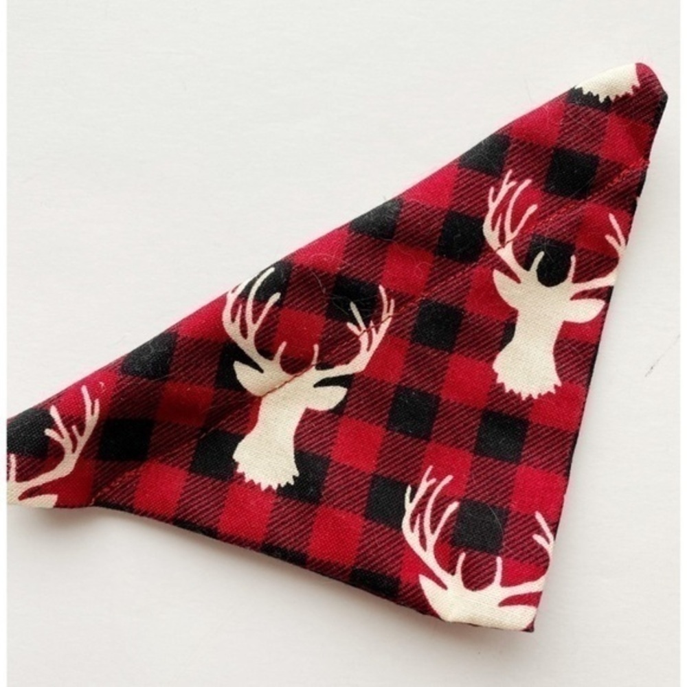 Black Red Deer Buffalo Plaid Tiny Dog/Cat Bandana Handmade
